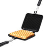 Double-Sided Aluminum Toast Maker showcasing gridded toast in an open press.