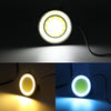 Universal 12V COB LED White Daytime Running Lights displayed in different color options including yellow and blue.