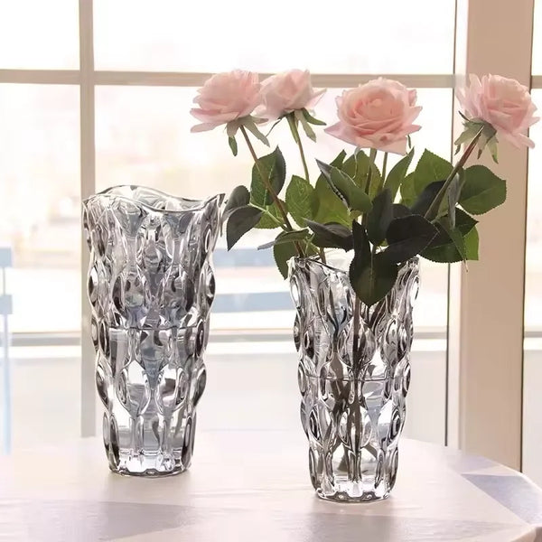 Round Point Textured Glass Vase with Wavy Rim