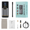 150PSI Dual-Screen Portable Air Compressor with accessories and packaging displayed.