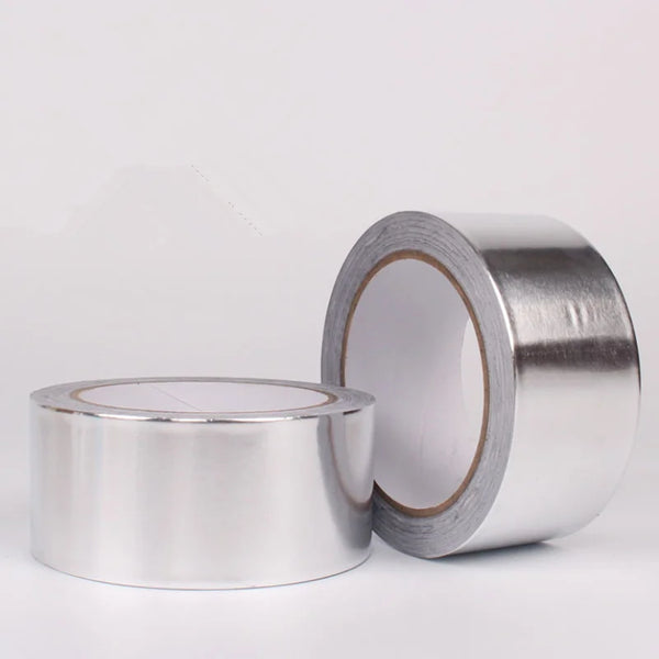 Heat Resistant Aluminum Tape rolls for sealing industrial exhaust and roofing, designed for high-temperature applications.