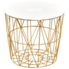 Modern MDF Veneer Dining Table: Modern gold wire base side table with white top, perfect for contemporary home decor.