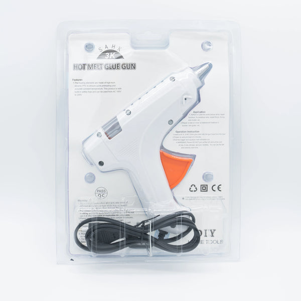 High Quality Adjustable Temperature Hot Melt Glue Gun in packaging with cord.