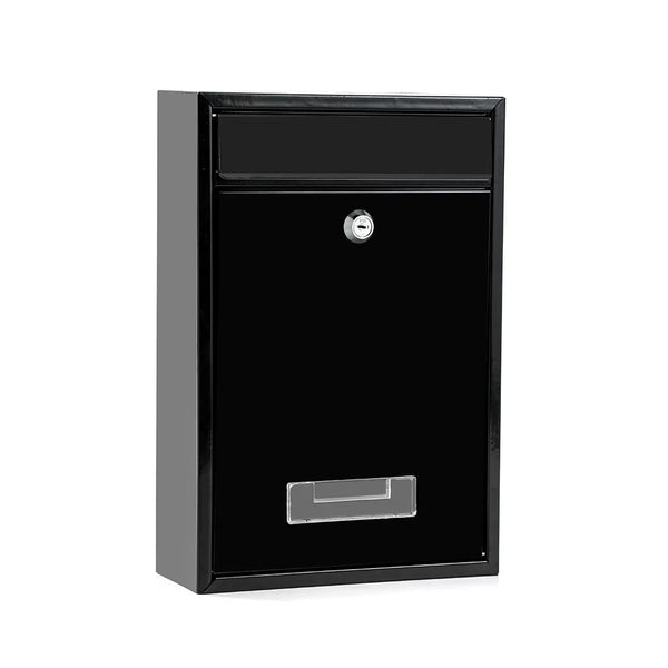 Wall-Mounted Lockable Galvanized Steel Mailbox in black color for secure mail storage.