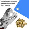DIY Eyelet and Rivet Punch Pliers for document hanging and threading with gold eyelets.