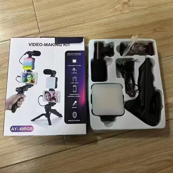 AY49 RGB Smartphone Vlogging Studio Setup with Microphone and Light