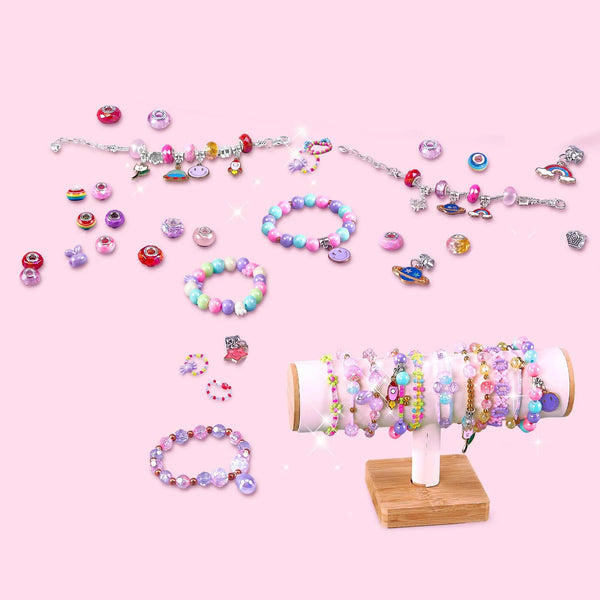 DIY Girls Bracelet Making Kit with Beads & Charms featuring colorful beads and charms on display.