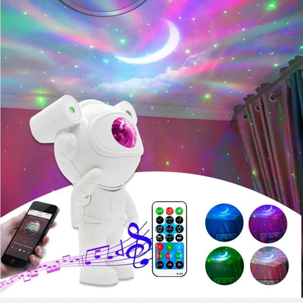 Star Projector Galaxy Night Light creating a cosmic display with vibrant colors and remote control features.