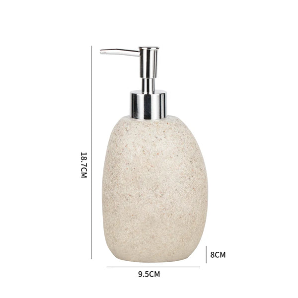 Home Decor Vase Luxury Hand Wash Soap Dispenser with a textured stone-like finish and a metallic pump.