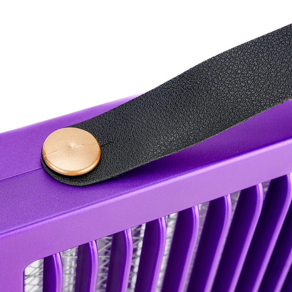 USB Electric Outdoor Mosquito Zapper Lamp with a purple finish and leather strap detail for easy portability.