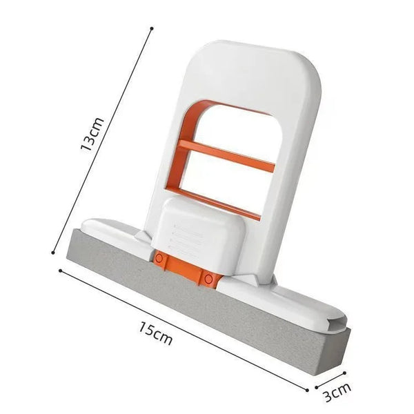 Folding Hand-Free Mini Sponge Mop in white and orange with dimensions 15cm x 3cm x 13cm for easy cleaning.
