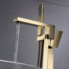 Freestanding Matte Black Square Bathtub Faucet with sleek design and water flow, ideal for modern bathrooms.