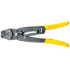 1.25-16mm Ratchet Crimping Plier Tool with yellow handles for reliable electrical connections.