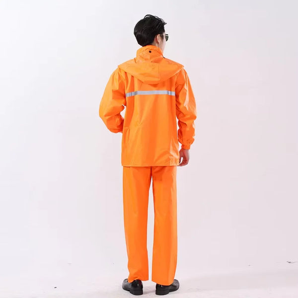 Safety Reflective Work Rain Coat shown in bright orange with reflective detailing, ideal for high-visibility outdoor work.