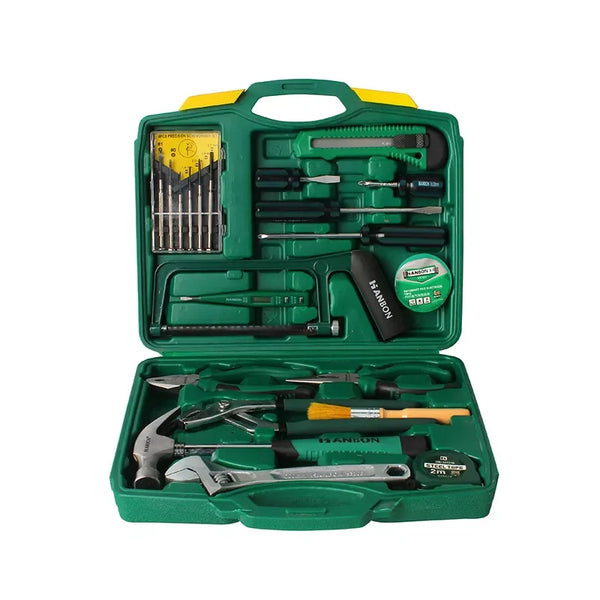 20-Piece Household Hand Tool Starter Kit in a green carrying case, includes essential tools for home repairs and maintenance.