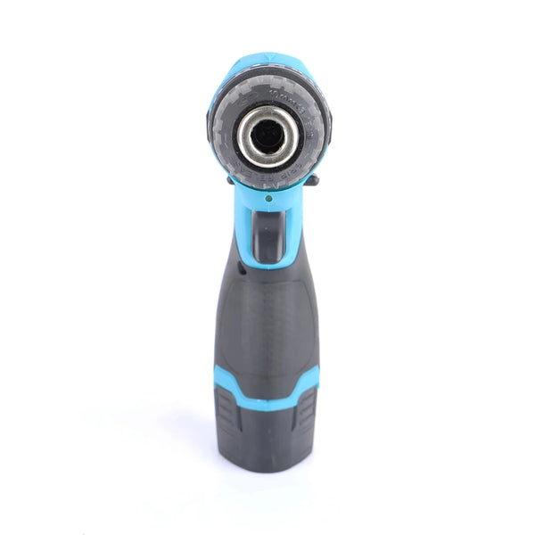 Front view of a 10mm Cordless Impact Drill and Driver Tool Kit showcasing its design and functionality.
