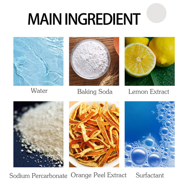 Homonth Fast-Acting Wheel & Rim Cleaner: Main ingredients for cleaning: Water, Baking Soda, Lemon Extract, Sodium Percarbonate, Orange Peel Extract, Surfactant.