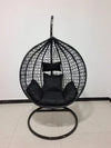 Grey Garden Outdoor Hanging Chair featuring a stylish black design and plush cushions for comfort.