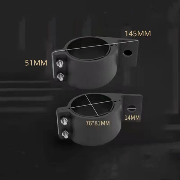 7mm LED Work Light with Flood Beam and Clamp Bracket specifications showing dimensions of clamp brackets.