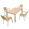 Outdoor Teak and Aluminium Dining Table with 4 Armchairs set shown in a spacious outdoor setting.