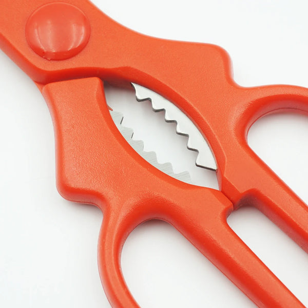 Heavy-Duty Stainless Steel Kitchen Poultry Shears close-up view showcasing cutting edges and ergonomic handles.