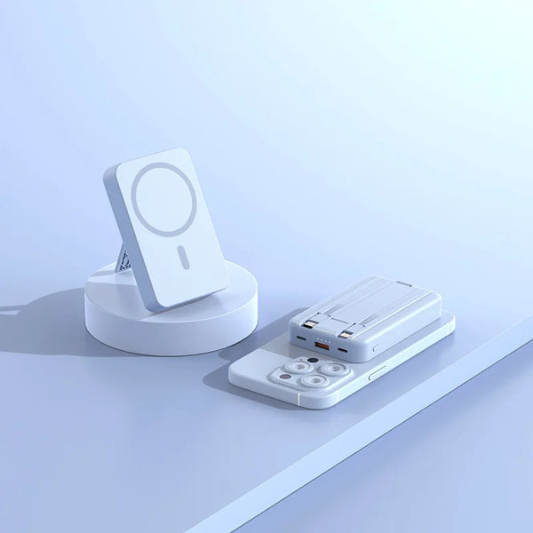 PD15W PD22.5W 10000mAh Magnetic Wireless Power Bank on a charging dock with a sleek design.