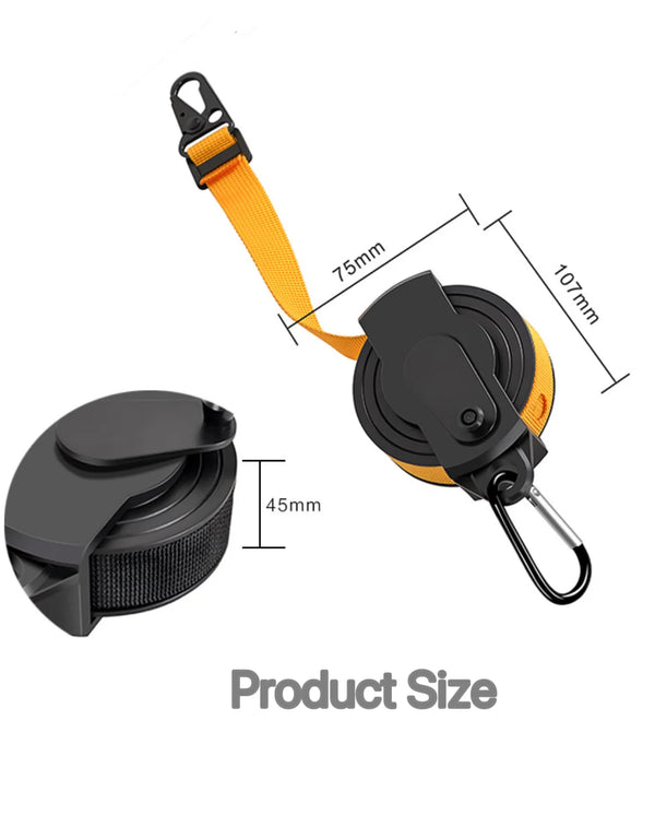 Product size details of the Portable Retractable Clothes Drying Line showing dimensions and compact design.