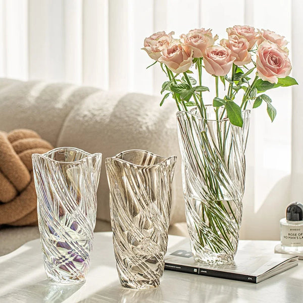 Crystal Twist Pattern Glass Vase for Hydroponics and Weddings