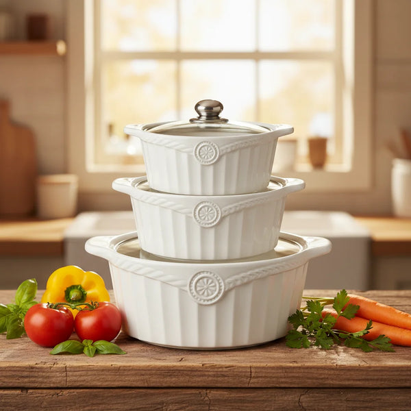 3 Piece Ceramic Soup Pot Set