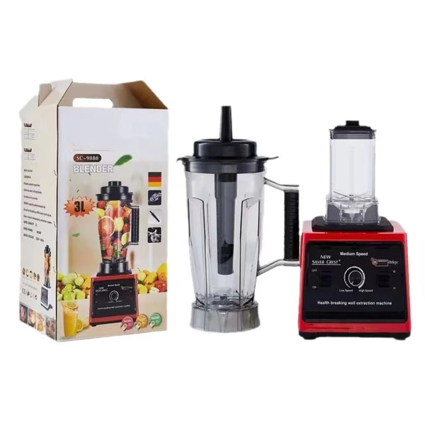 Multifunctional Professional Blender next to its packaging and components, showcasing versatility for kitchen use.