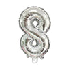 16-Inch Number Aluminum Film Balloon in shiny silver color featuring the number 8, perfect for celebrations.