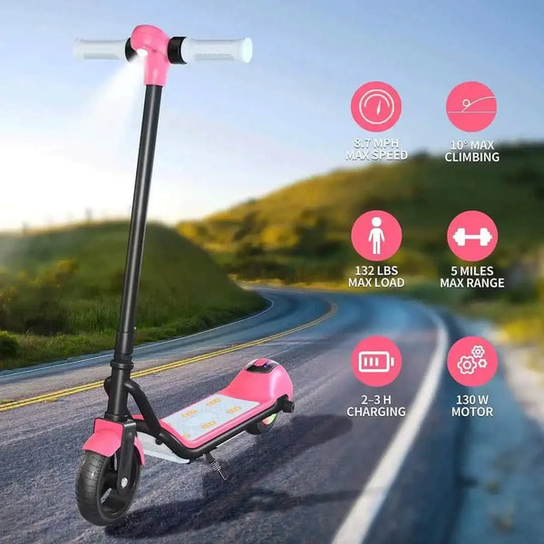 6.5 Inch Foldable Electric Scooter on a road showcasing features like max speed and climbing ability.
