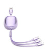 3-in-1 Retractable Fast Charging USB Cable with three connectors in purple color.