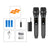 2.4G Dynamic Performance Wireless Microphone kit featuring two microphones, batteries, USB cable, receiver, and user manual.
