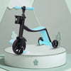 3-In-1 Height Adjustable Children's Kick Scooter in blue and black, displayed on a decorative pedestal.