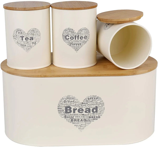 Metal Bread Box with Canister Set