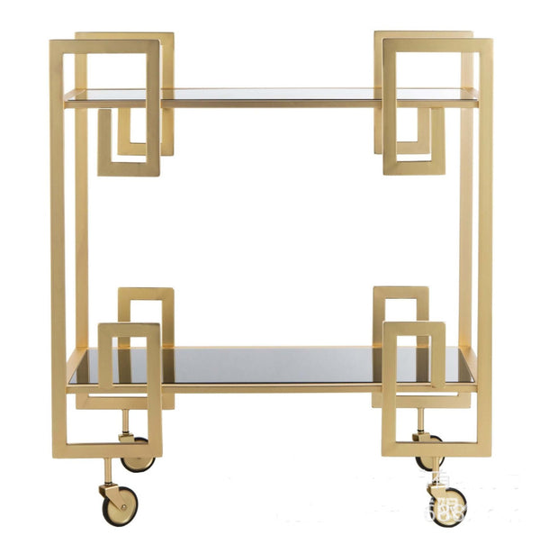 Brass and Black Glass Eliza Bar Cart