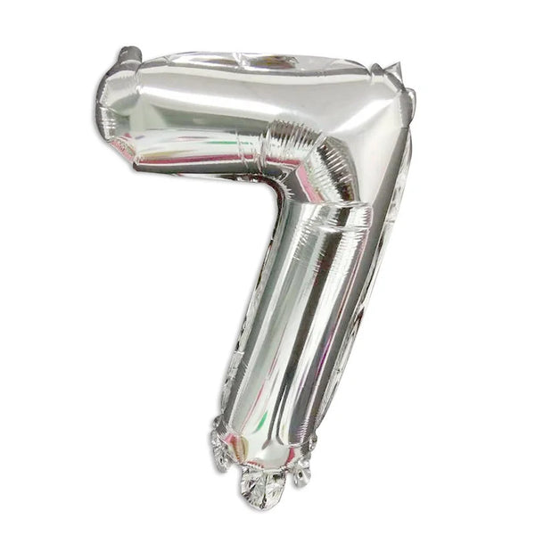 16-Inch Number Aluminum Film Balloon shaped like the number 7 in shiny silver finish.