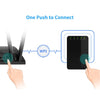 Pocket size 300Mbps WiFi Router Portable Long Range Extender showcasing One Push to Connect feature.