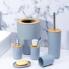 6-Piece Luxury Bathroom Accessories Set featuring bamboo accents and durable materials in a modern washroom design.