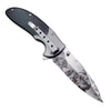 Engraved Wilderness Tactical Folding Knife featuring a high-carbon steel blade and detailed handle design.