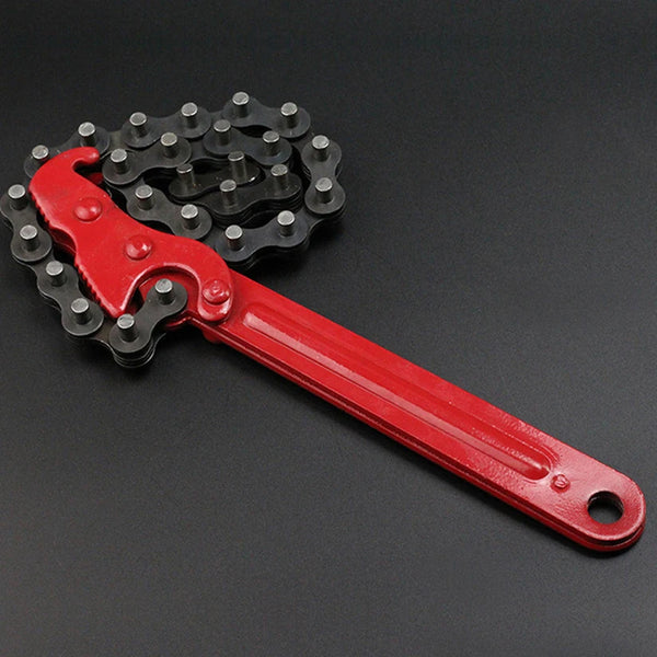 9 Inch Adjustable Chain Oil Filter Wrench for removing stubborn oil filters and round fittings.