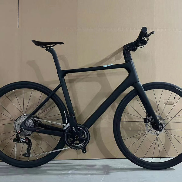 2nd Generation 24-Speed Flat Bar Road Bike in sleek black design, perfect for urban rides and fitness cycling.