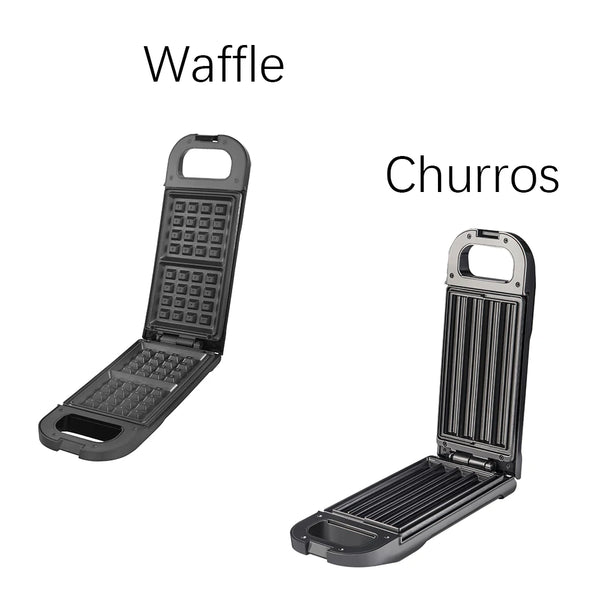 4 Stick Churros Waffle Maker showing waffle and churros sections for creating delicious treats at home.
