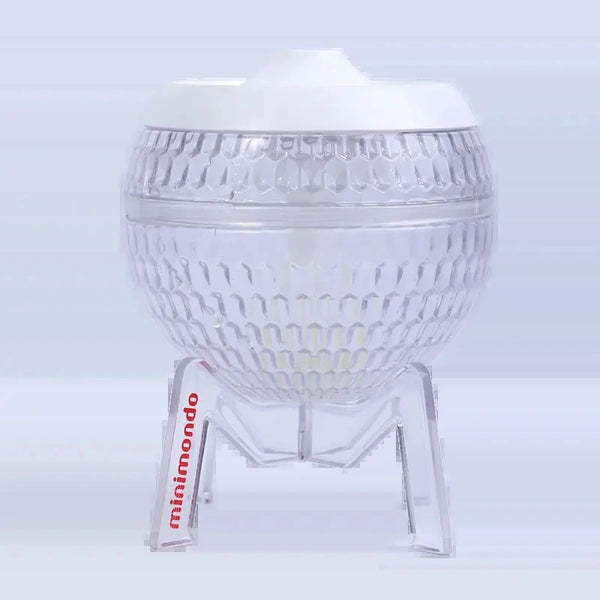 350ml USB Humidifier with Mood Light & Aromatherapy in clear design on a stand.