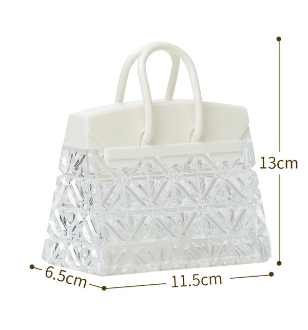 Crystal Bag USB Night Lamp design showcasing elegant crystal structure and dimensions for stylish bedroom lighting.