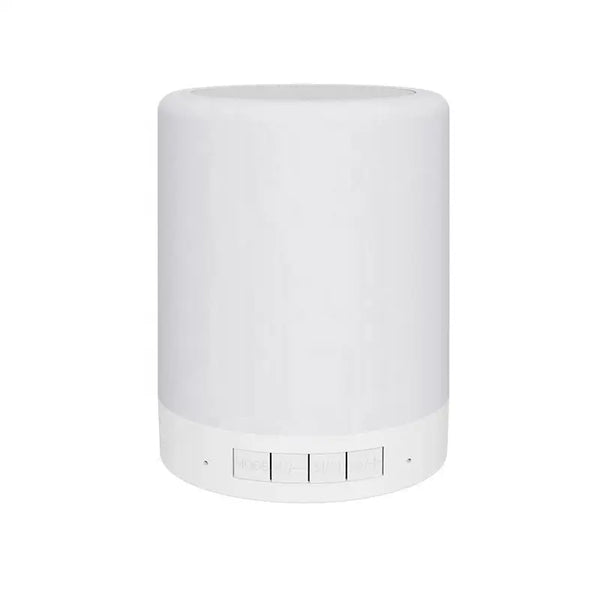 Smart Portable Plastic LP-25125 Wireless Speaker Lamp in sleek white design with control buttons on the base.