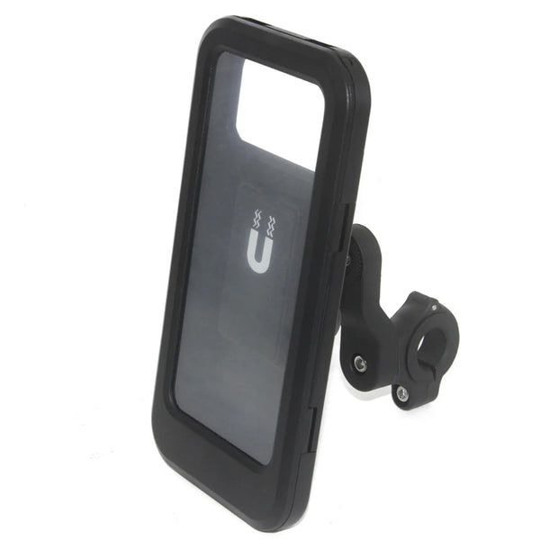Universal 360-Degree Waterproof Bicycle Phone Holder mounted securely for smartphone protection.