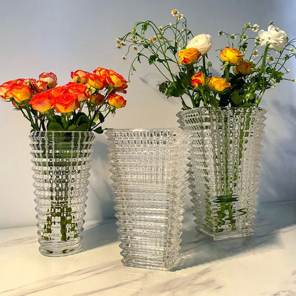 Textured Glass Vase with Beaded Geometric Pattern
