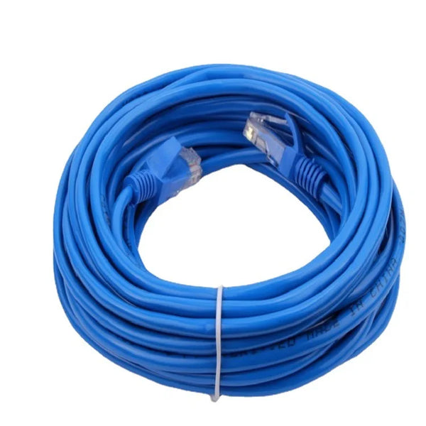 10m Network Cable - LAN Ethernet Cable, blue network cable coiled with connectors on each end.